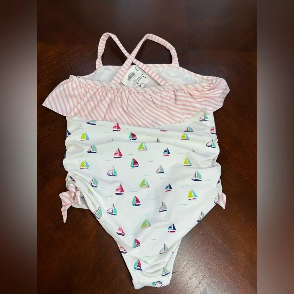 NEW Janie and Jack Pink and White One Piece Swimwear size 12